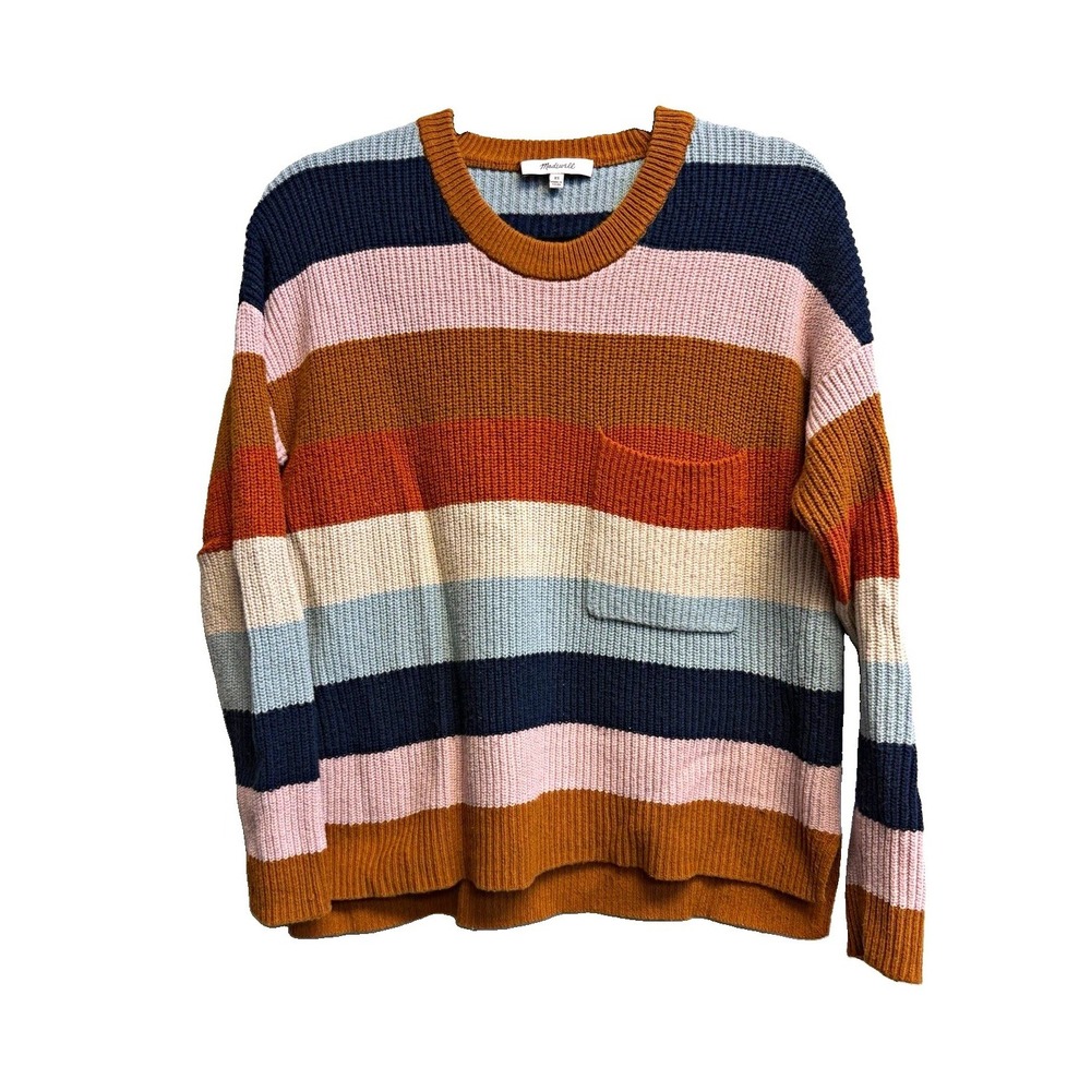 Madewell Women's XS Striped Crewneck Sweater Multicolor Pocket Oversized Fall